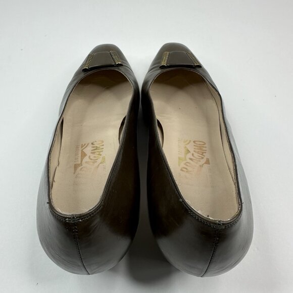 Salvatore Ferragamo Women’s Brown Canora Designer‎ Leather Pump US 7.5 B - Picture 4 of 16